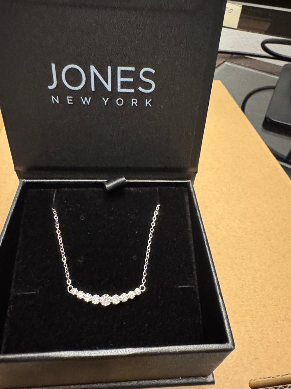 Jones New York Silver Crystal Curve Necklace